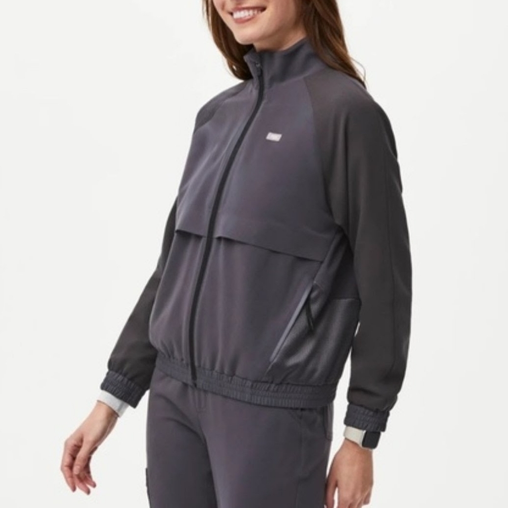 Figs Sydney Scrub Jacket Charcoal Bomber